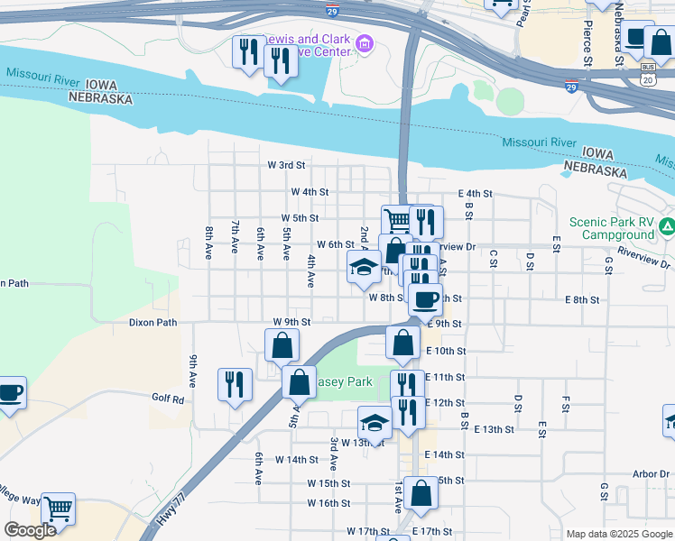 map of restaurants, bars, coffee shops, grocery stores, and more near 699 3rd Ave in South Sioux City