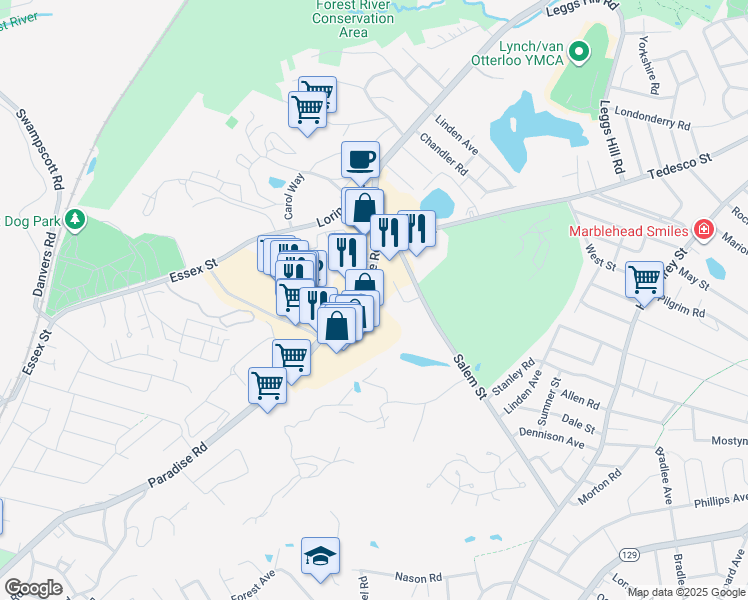 map of restaurants, bars, coffee shops, grocery stores, and more near 5 Sunbeam Lane in Swampscott
