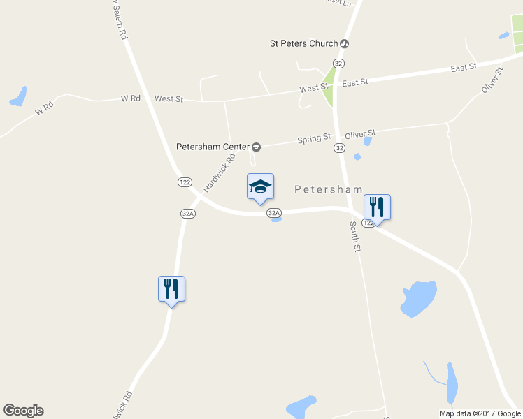 map of restaurants, bars, coffee shops, grocery stores, and more near 28 New Salem Road in Petersham