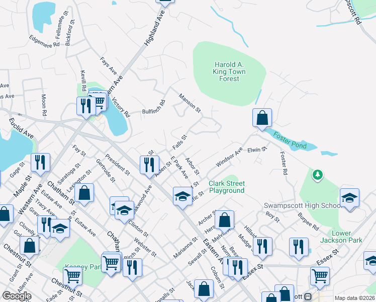 map of restaurants, bars, coffee shops, grocery stores, and more near 75 Alden Street in Lynn