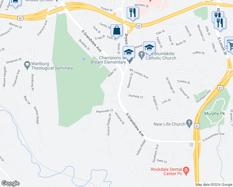 map of restaurants, bars, coffee shops, grocery stores, and more near 835 South Grandview Avenue in Dubuque