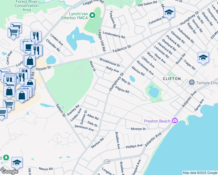 map of restaurants, bars, coffee shops, grocery stores, and more near 1 Pilgrim Road in Marblehead