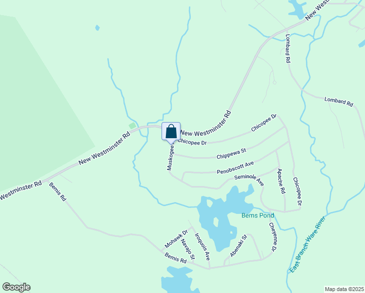 map of restaurants, bars, coffee shops, grocery stores, and more near 25 Muskogee Avenue in Hubbardston