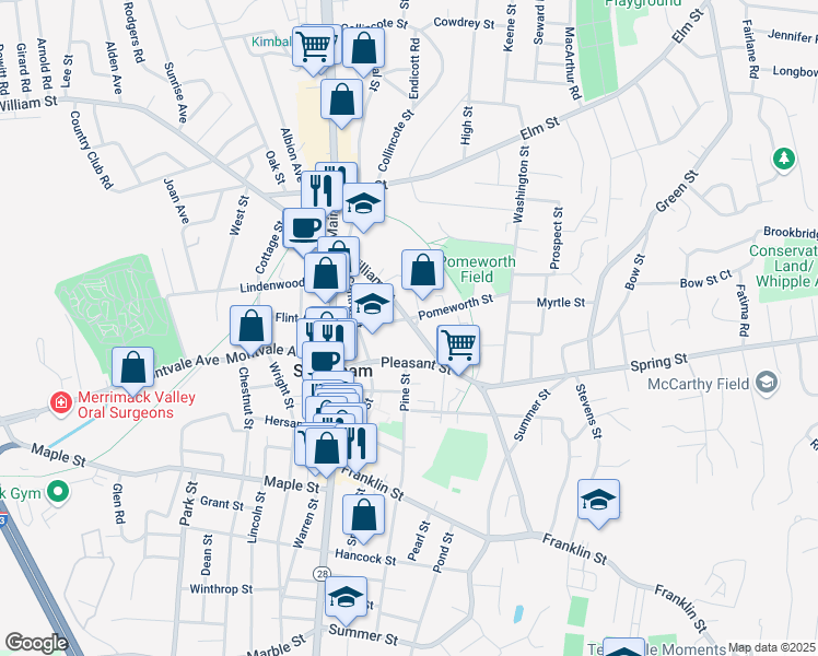 map of restaurants, bars, coffee shops, grocery stores, and more near 46 William Street in Stoneham