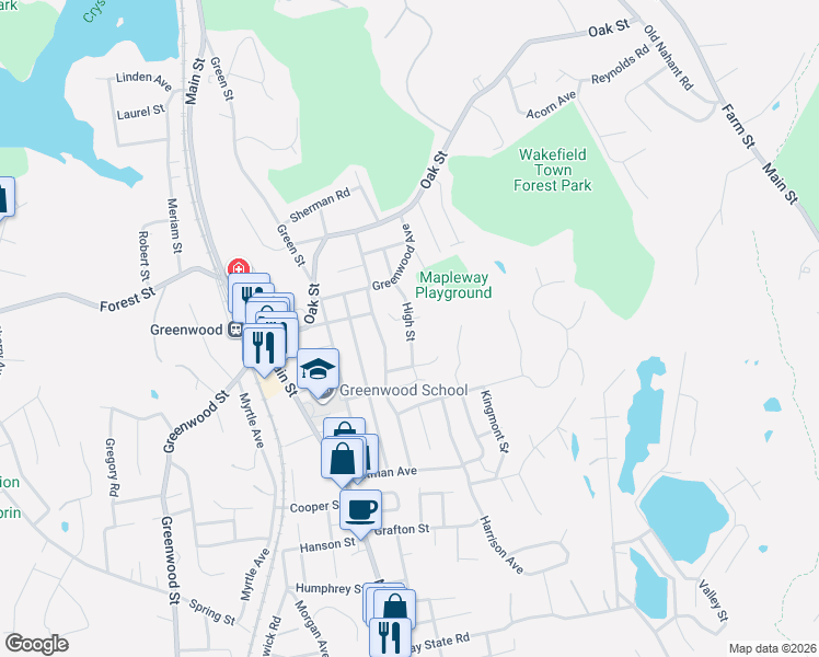 map of restaurants, bars, coffee shops, grocery stores, and more near High Street in Wakefield