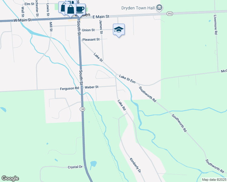 map of restaurants, bars, coffee shops, grocery stores, and more near 14 Lake Rd in Dryden