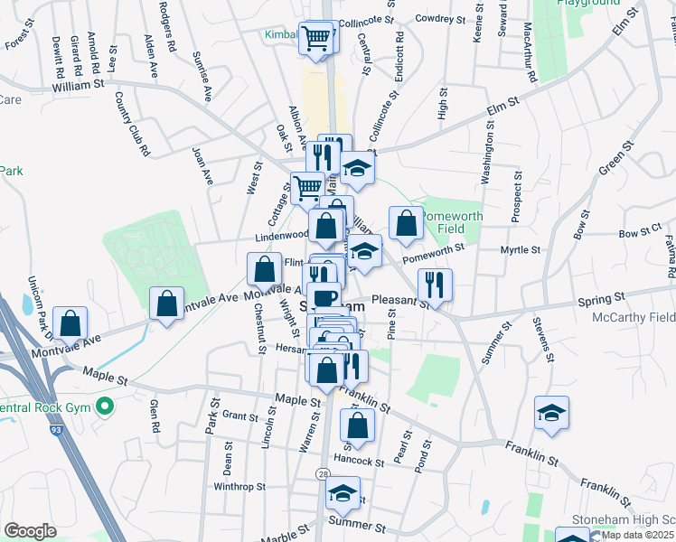 map of restaurants, bars, coffee shops, grocery stores, and more near 284 Main Street in Stoneham