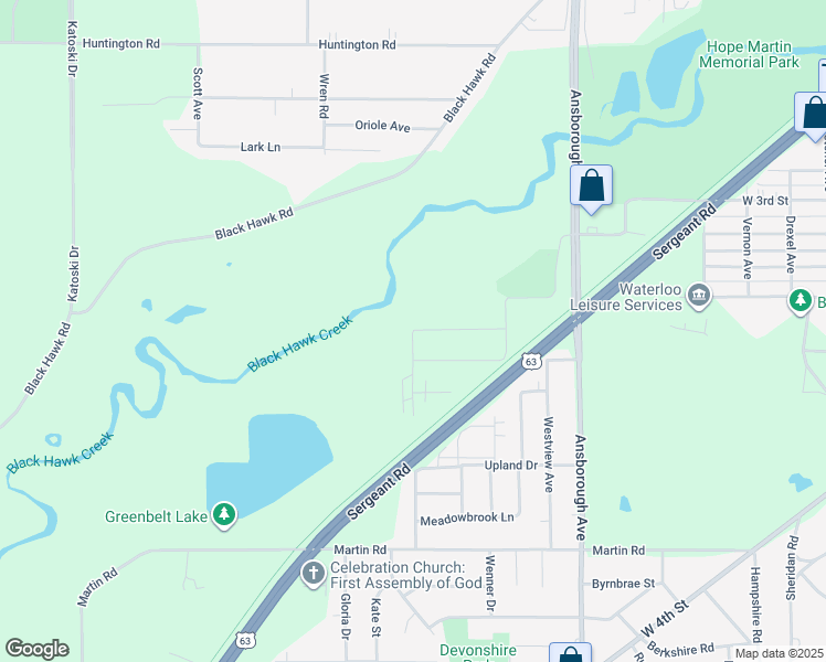 map of restaurants, bars, coffee shops, grocery stores, and more near 2000 Movilla Street in Waterloo