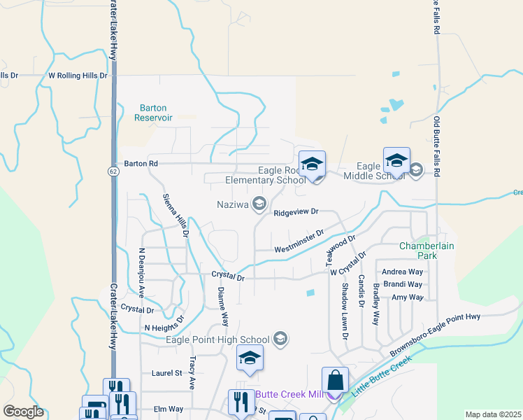 map of restaurants, bars, coffee shops, grocery stores, and more near 914 Ridgeview Drive in Eagle Point