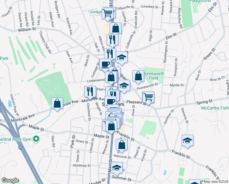 map of restaurants, bars, coffee shops, grocery stores, and more near 284 Main Street in Stoneham