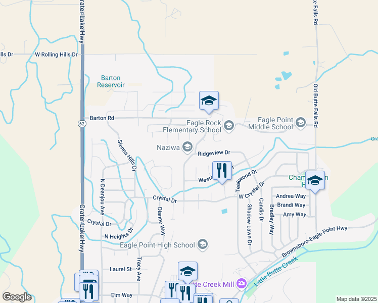 map of restaurants, bars, coffee shops, grocery stores, and more near 914 Ridgeview Drive in Eagle Point