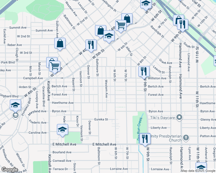 map of restaurants, bars, coffee shops, grocery stores, and more near 924 Western Avenue in Waterloo