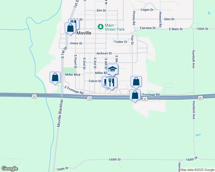 map of restaurants, bars, coffee shops, grocery stores, and more near 516 South 4th Street in Moville