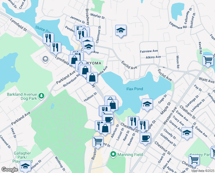 map of restaurants, bars, coffee shops, grocery stores, and more near 426 Broadway in Lynn