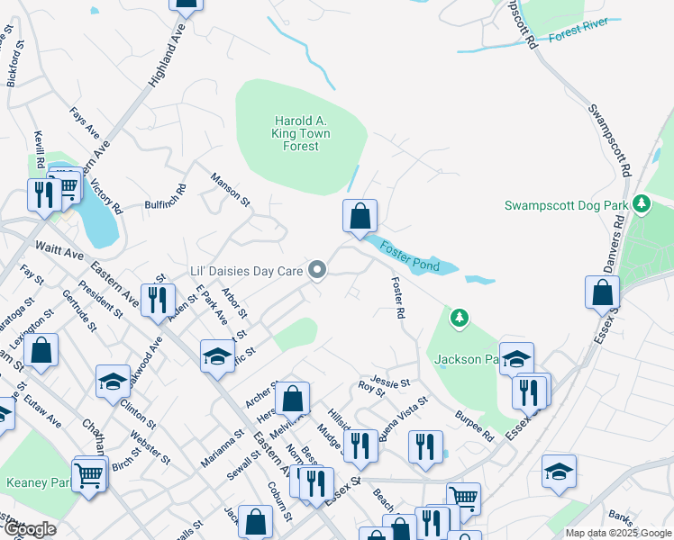 map of restaurants, bars, coffee shops, grocery stores, and more near 12 Elwin Street in Swampscott