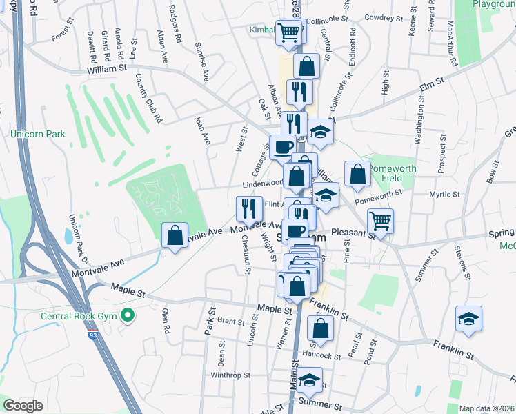 map of restaurants, bars, coffee shops, grocery stores, and more near 22 Flint Avenue in Stoneham