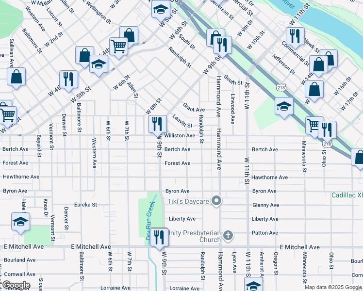 map of restaurants, bars, coffee shops, grocery stores, and more near 1149 Bertch Avenue in Waterloo