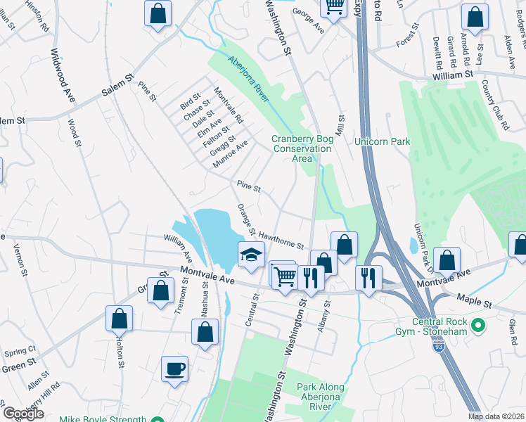 map of restaurants, bars, coffee shops, grocery stores, and more near 2 Carter Road in Woburn