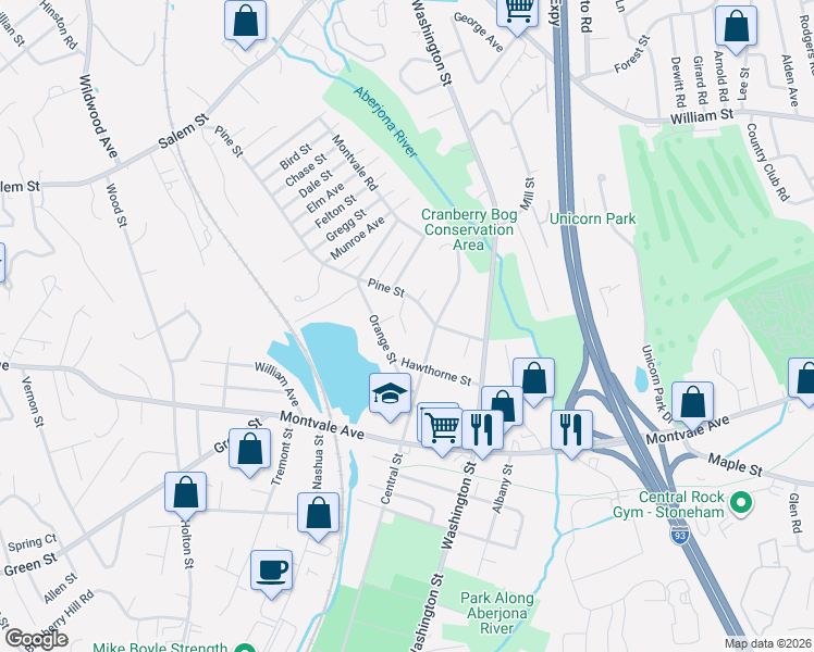 map of restaurants, bars, coffee shops, grocery stores, and more near 2 Carter Road in Woburn