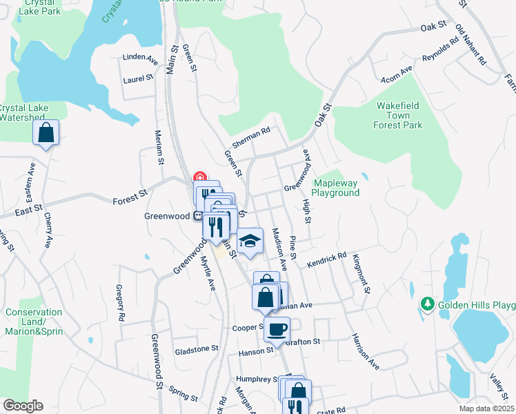 map of restaurants, bars, coffee shops, grocery stores, and more near 7 Francis Avenue in Wakefield