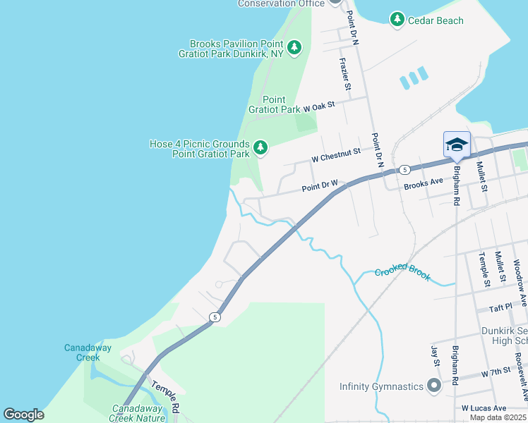 map of restaurants, bars, coffee shops, grocery stores, and more near 26 Crooked Brook Drive in Dunkirk