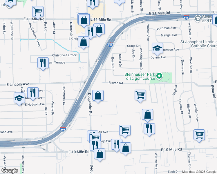map of restaurants, bars, coffee shops, grocery stores, and more near 1989 Tobsal Court in Warren