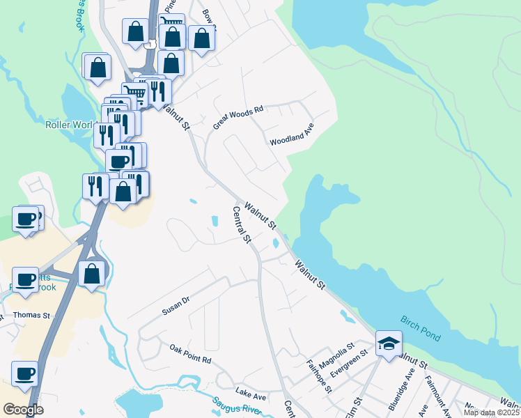 map of restaurants, bars, coffee shops, grocery stores, and more near 267 Walnut Street in Saugus