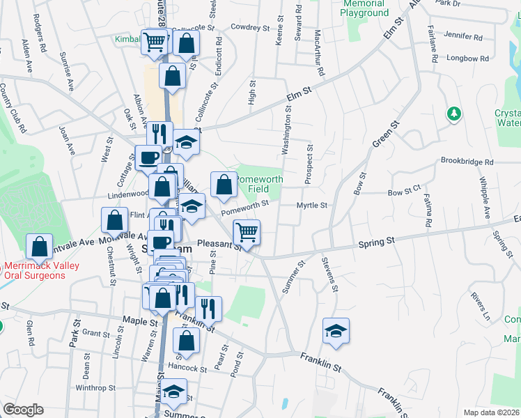 map of restaurants, bars, coffee shops, grocery stores, and more near 22 Washington Street in Stoneham