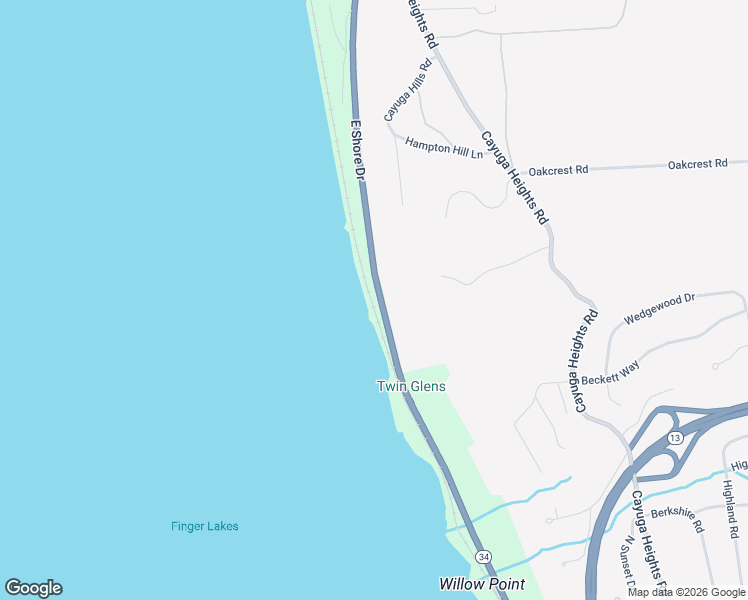 map of restaurants, bars, coffee shops, grocery stores, and more near 1308-1314 State Highway 34 in Ithaca