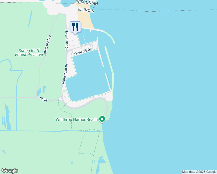 map of restaurants, bars, coffee shops, grocery stores, and more near North Point Drive in Winthrop Harbor