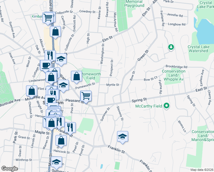 map of restaurants, bars, coffee shops, grocery stores, and more near 8 Avon Street in Stoneham