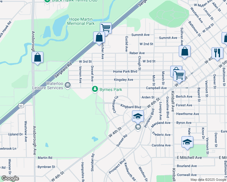 map of restaurants, bars, coffee shops, grocery stores, and more near 808 Lawnhill Avenue in Waterloo