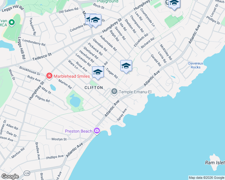 map of restaurants, bars, coffee shops, grocery stores, and more near 393 Atlantic Avenue in Marblehead
