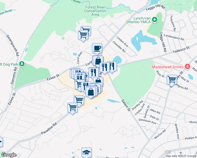 map of restaurants, bars, coffee shops, grocery stores, and more near 5 Sunbeam Lane in Swampscott