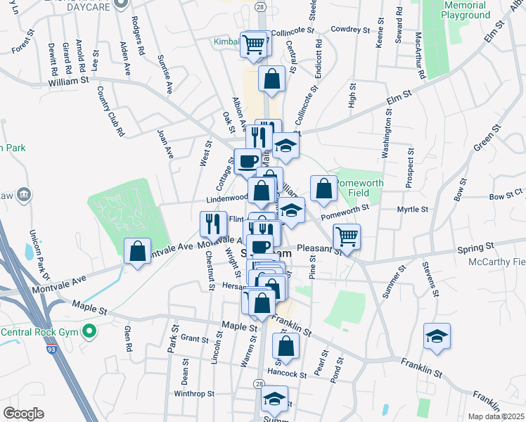 map of restaurants, bars, coffee shops, grocery stores, and more near 284 Main Street in Stoneham