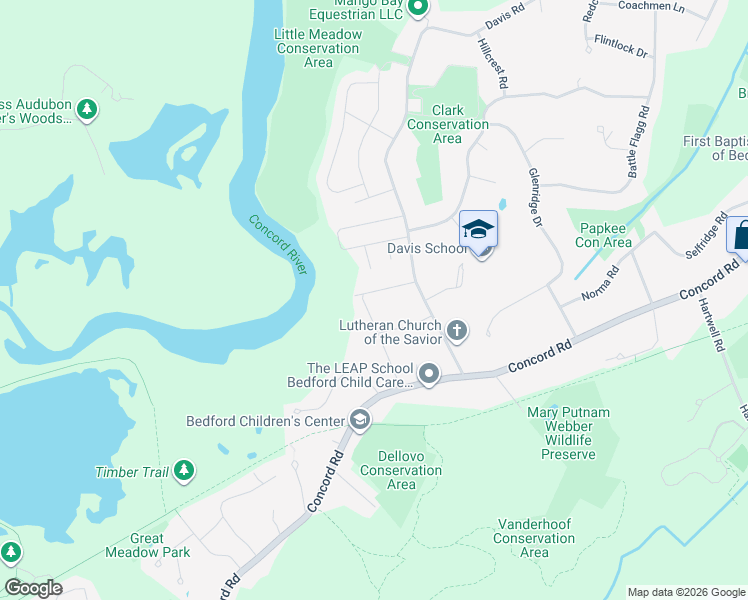 map of restaurants, bars, coffee shops, grocery stores, and more near 14 Sheridan Road in Bedford