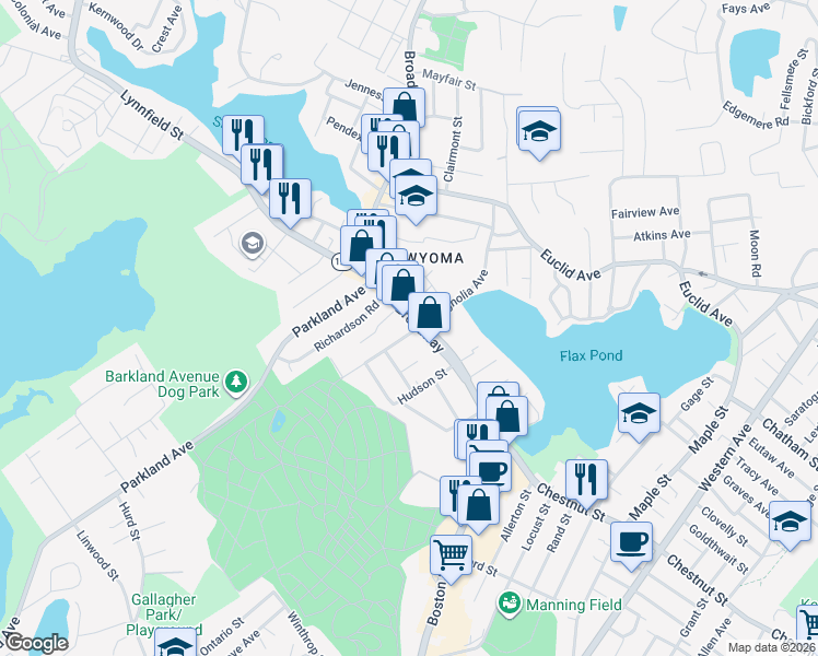 map of restaurants, bars, coffee shops, grocery stores, and more near 16 Springvale Avenue in Lynn