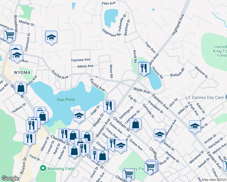 map of restaurants, bars, coffee shops, grocery stores, and more near 84 Maple Street in Lynn