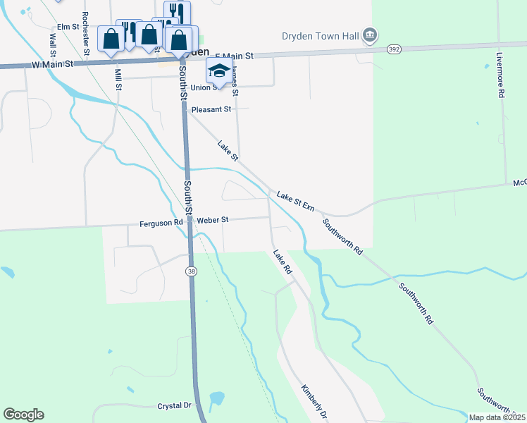 map of restaurants, bars, coffee shops, grocery stores, and more near 14 Lake Rd in Dryden