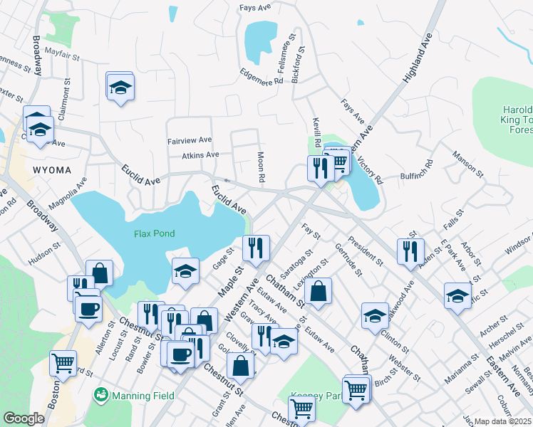 map of restaurants, bars, coffee shops, grocery stores, and more near 84 Maple Street in Lynn