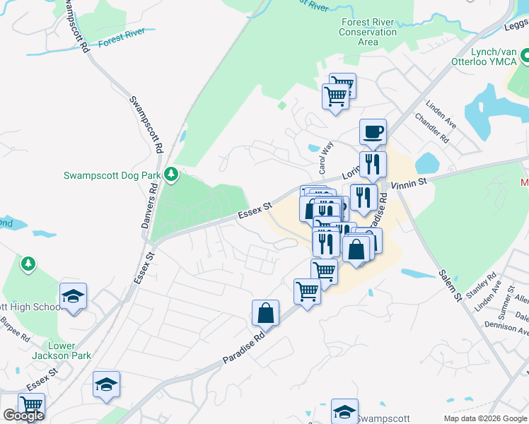 map of restaurants, bars, coffee shops, grocery stores, and more near 100 Vantage Terrace in Swampscott