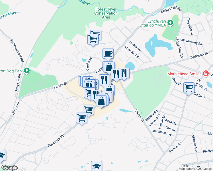 map of restaurants, bars, coffee shops, grocery stores, and more near 990 Paradise Road in Swampscott