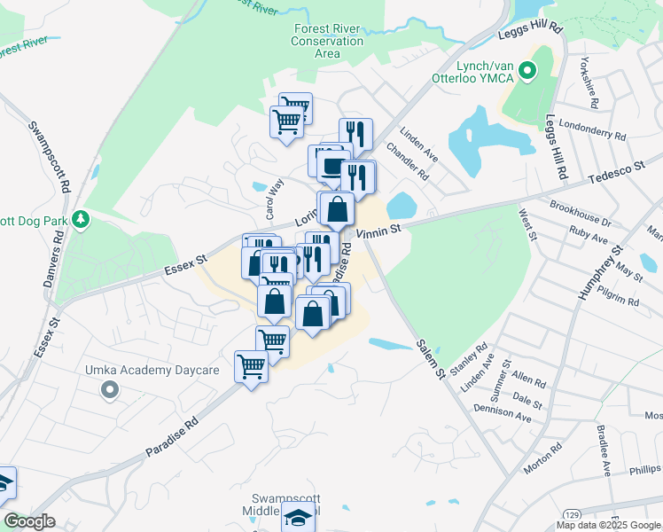map of restaurants, bars, coffee shops, grocery stores, and more near 811 Paradise Road in Swampscott