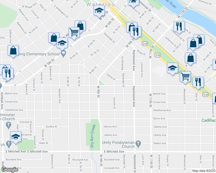 map of restaurants, bars, coffee shops, grocery stores, and more near 1134 Williston Avenue in Waterloo