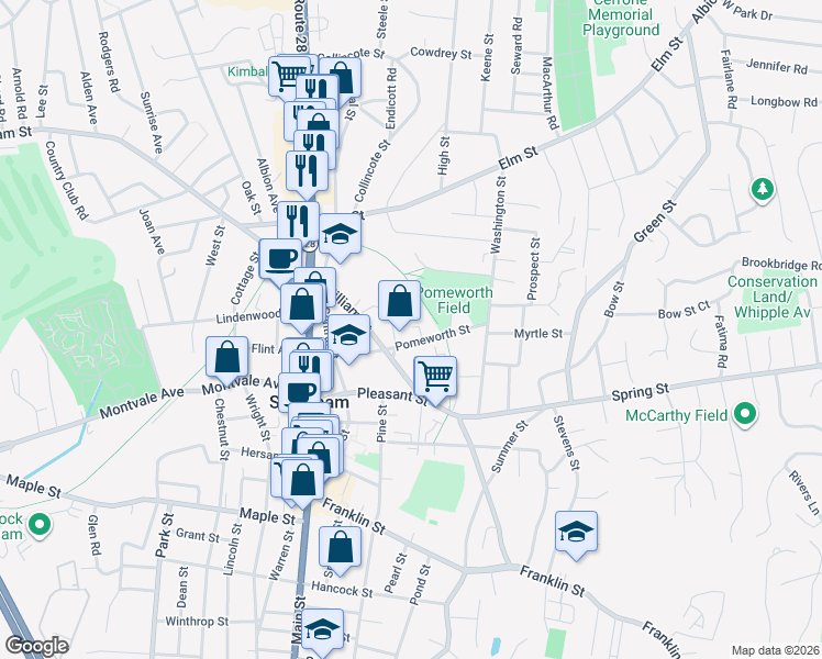 map of restaurants, bars, coffee shops, grocery stores, and more near in Stoneham