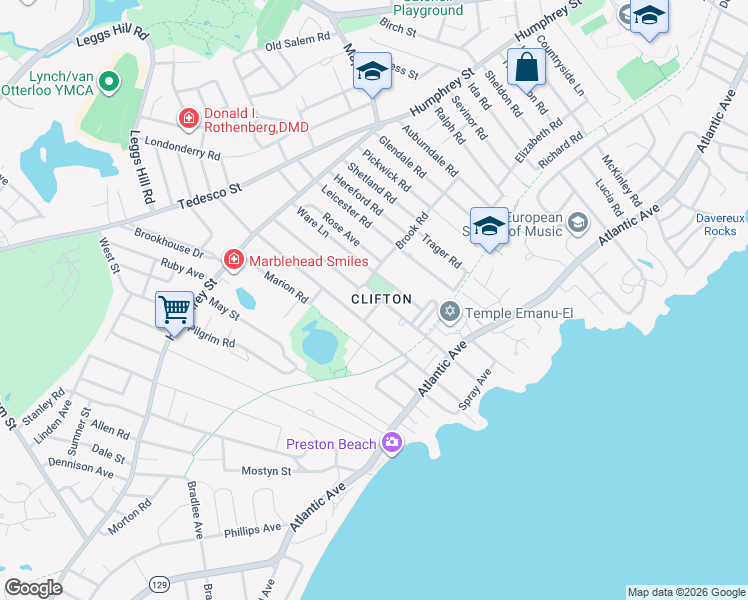 map of restaurants, bars, coffee shops, grocery stores, and more near 3 Brook Road in Marblehead