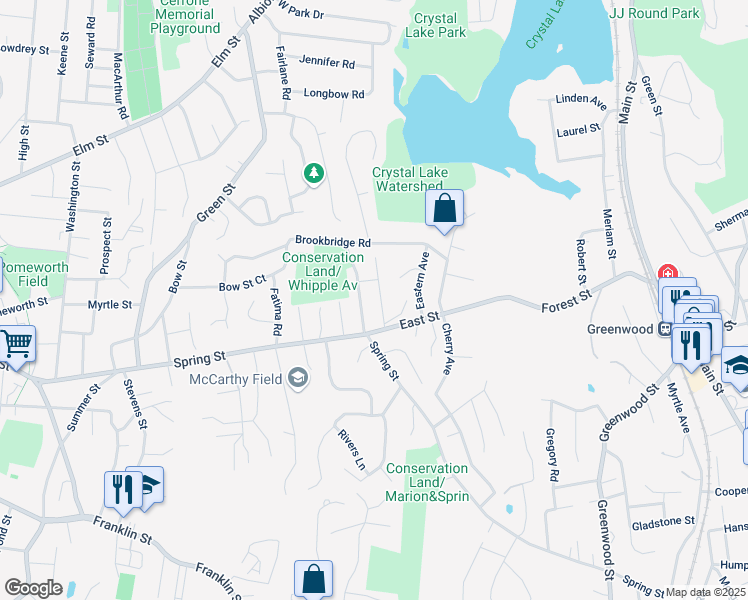 map of restaurants, bars, coffee shops, grocery stores, and more near 19 Whipple Avenue in Stoneham