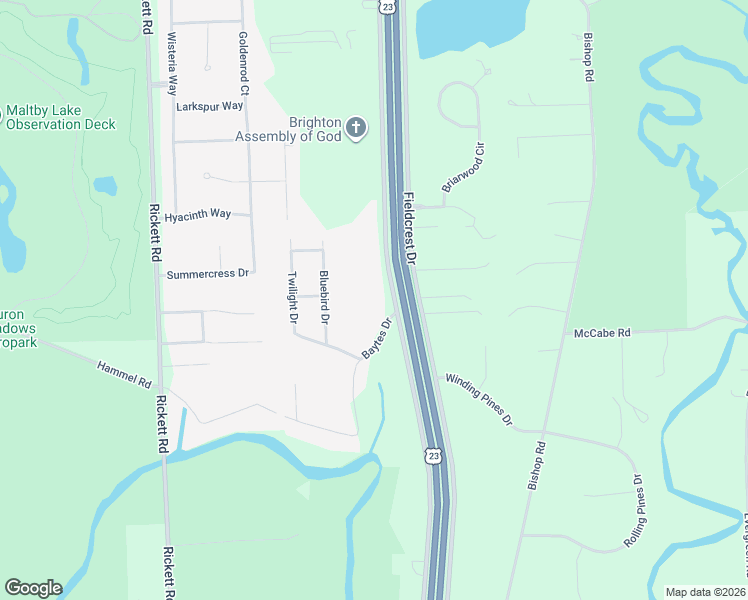 map of restaurants, bars, coffee shops, grocery stores, and more near 8150 Whitmore Lake Road in Brighton