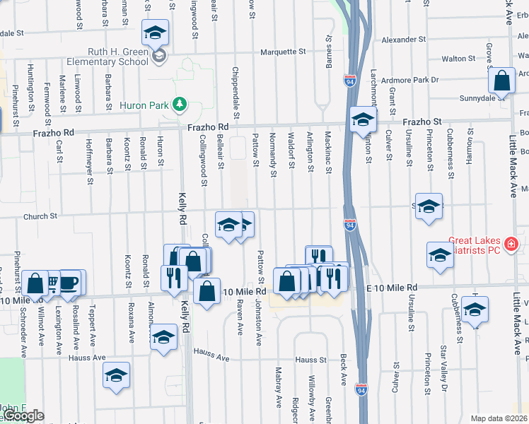 map of restaurants, bars, coffee shops, grocery stores, and more near 25535 Pattow Street in Roseville