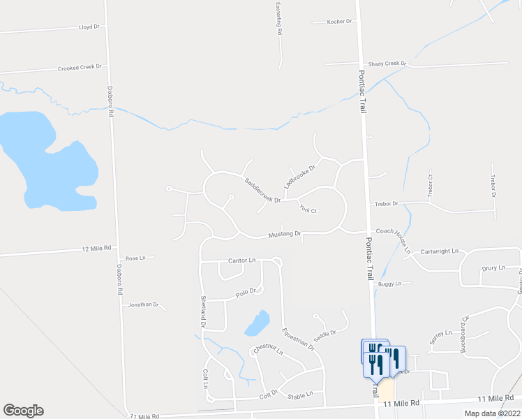 map of restaurants, bars, coffee shops, grocery stores, and more near 26720 Kentucky Court in South Lyon